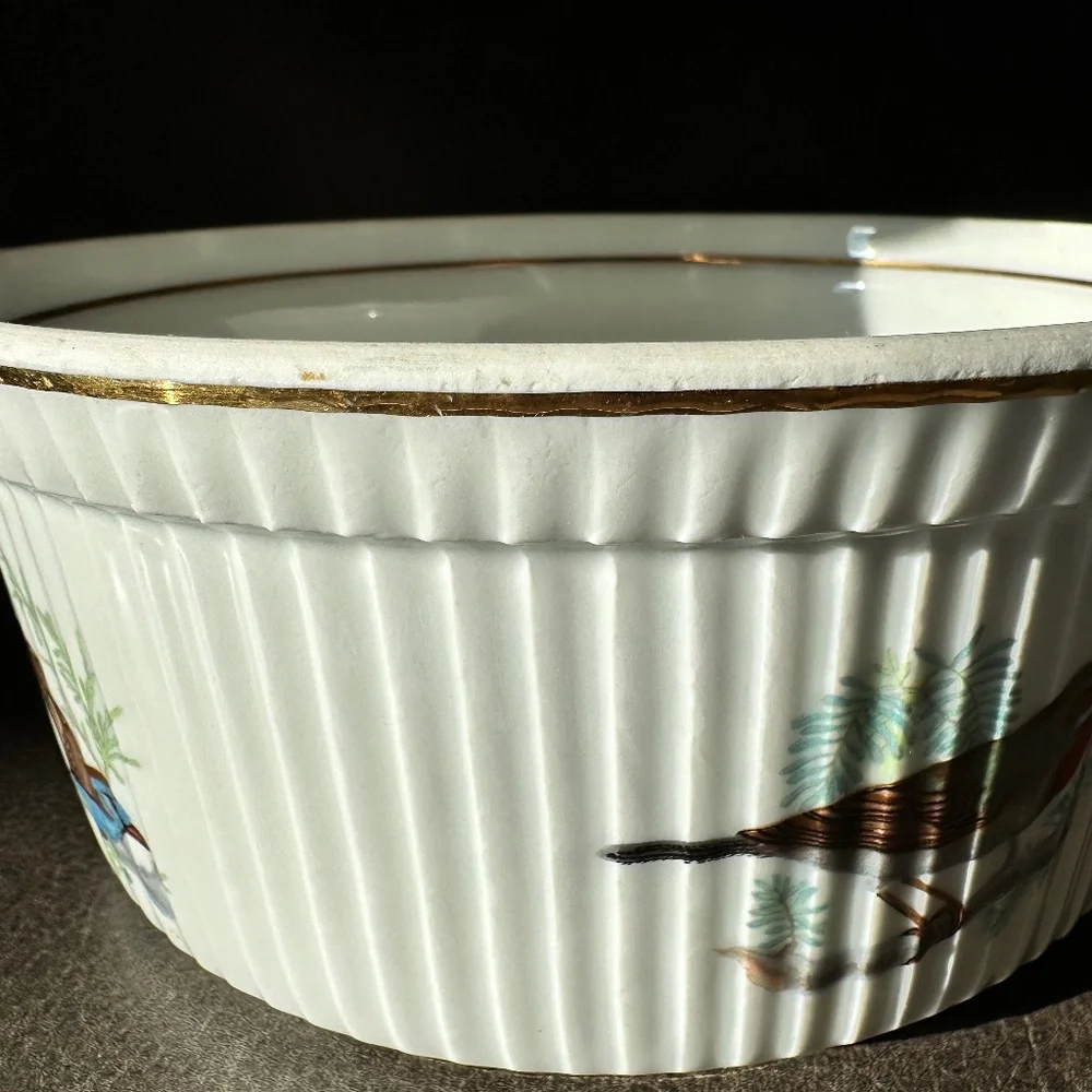 Porcelain Baking Dish Souffle Casserole Birds France Louis Lourioux Le Faune